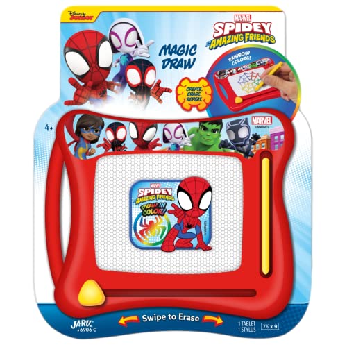 JARU Marvel Spiderman Magic Magnetic Drawing Board 1 Toy Draw Sketch Doodle Tablet for Kids Boys Girls Car Trip Game Activity Travel Toys MessFree Educational Learning Pad C69061s - Image 1