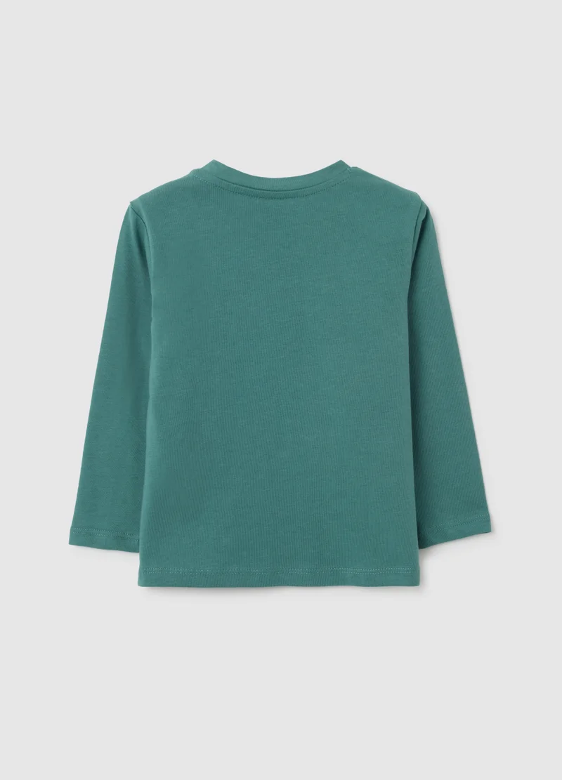 Ovs GREEN PURE COTTON STRIPED T-SHIRT FOR CHILD, REGULAR FIT