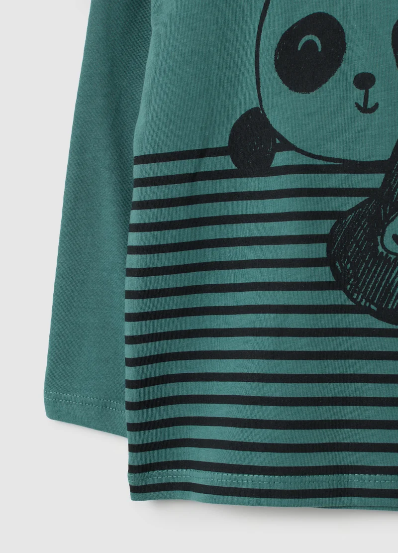 Ovs GREEN PURE COTTON STRIPED T-SHIRT FOR CHILD, REGULAR FIT