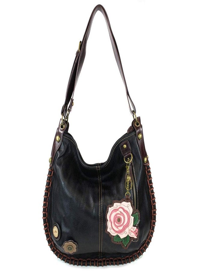 CHALA Handbags Charming Crossbody or Shoulder Convertible Large Chala Purse - BLACK (Pink Rose) - Image 1