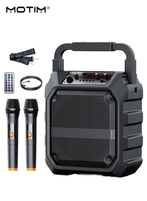 Multimedia Portable Speaker Karaoke Machine With 2 Microphones, TF/AUX/U Stick/Bluetooth/Wireless Mic Function, Type C Charging