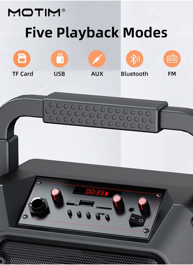 Motim - Multimedia Portable Speaker Karaoke Machine With 2 Microphones, TF/AUX/U Stick/Bluetooth/Wireless Mic Function, Type C Charging - Image 1
