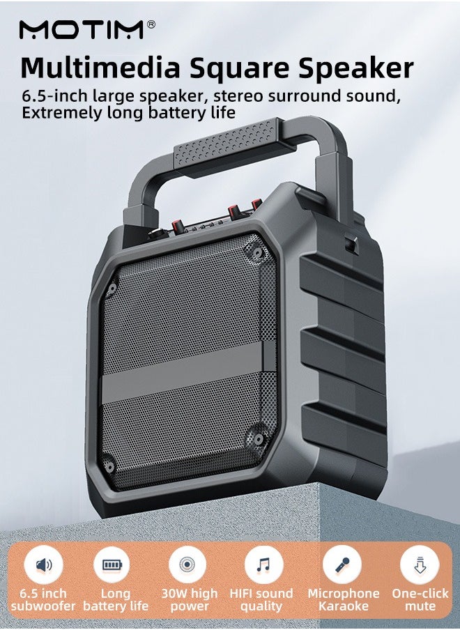 Motim - Multimedia Portable Speaker Karaoke Machine With 2 Microphones, TF/AUX/U Stick/Bluetooth/Wireless Mic Function, Type C Charging - Image 1