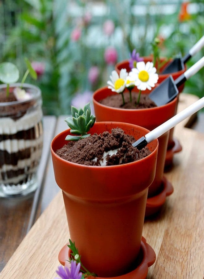 Healthcom 20 Pcs 6OZ Plastic Dessert Bowl with Lids, Shovel Scoop, Modern Floral Style, Brown Floral Pattern, 177.4ml Capacity, Dishwasher Safe, Cylinder Shape, Lightweight, Durable, 2.5" W x 2.95" H - Image 3