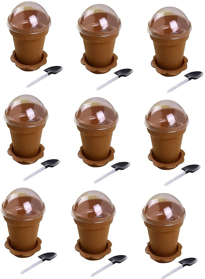 Healthcom 20 Pcs 6OZ Plastic Dessert Bowl with Lids, Shovel Scoop, Modern Floral Style, Brown Floral Pattern, 177.4ml Capacity, Dishwasher Safe, Cylinder Shape, Lightweight, Durable, 2.5" W x 2.95" H - Image 1