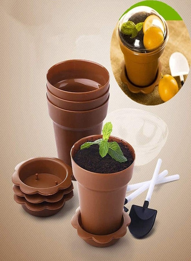 Healthcom 20 Pcs 6OZ Plastic Dessert Bowl with Lids, Shovel Scoop, Modern Floral Style, Brown Floral Pattern, 177.4ml Capacity, Dishwasher Safe, Cylinder Shape, Lightweight, Durable, 2.5" W x 2.95" H - Image 5