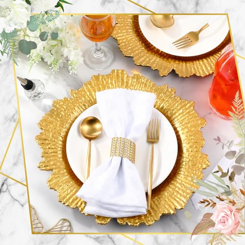 Widecook 100 Sets Reef Gold Charger Plates Bulk with Napkin Rings Include 13" Round Chargers for Dinner Plates and Mesh Diamonds Napkin Rings for Table Setting, Wedding Party - Image 3