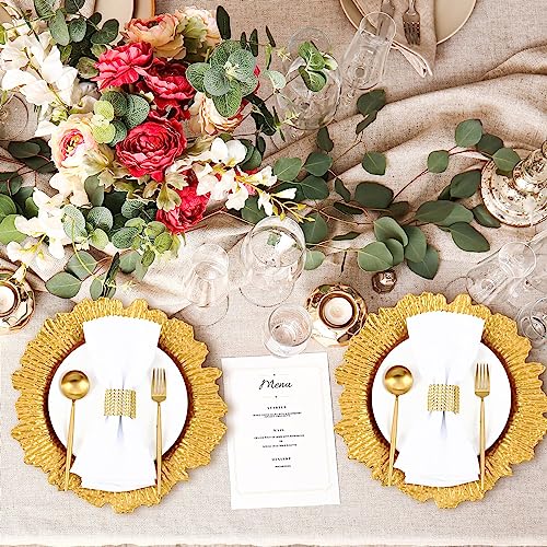 Widecook 100 Sets Reef Gold Charger Plates Bulk with Napkin Rings Include 13" Round Chargers for Dinner Plates and Mesh Diamonds Napkin Rings for Table Setting, Wedding Party - Image 5