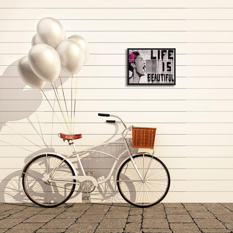 Pyradecor Black Framed Banksy Life is Beautiful Artwork Modern Grey Love Pictures Paintings Canvas Prints Wall Art for Bedroom Living Room Home Office Decorations - Image 3