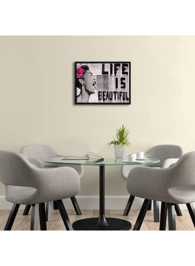 Pyradecor Black Framed Banksy Life is Beautiful Artwork Modern Grey Love Pictures Paintings Canvas Prints Wall Art for Bedroom Living Room Home Office Decorations - Image 2