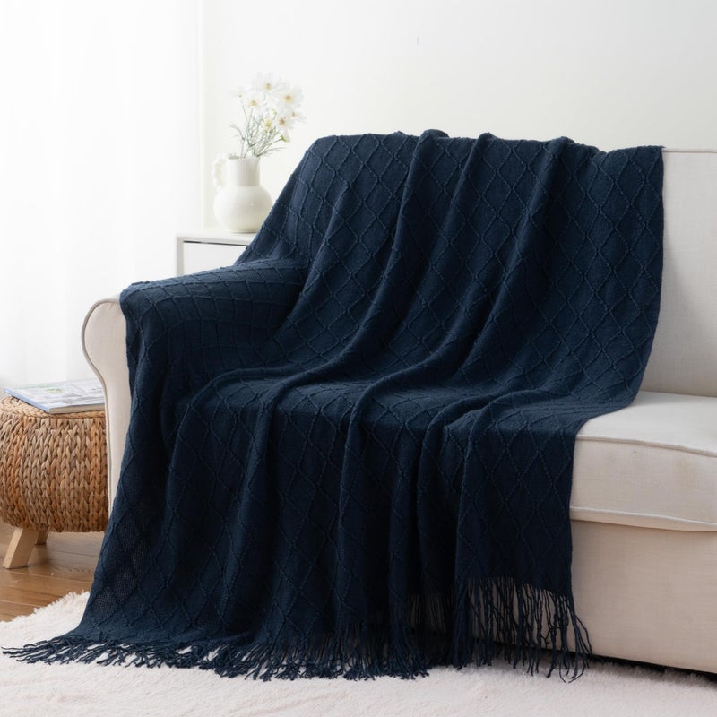 BATTILO HOME بطانية بتيليو هوم البحرية للكنبة، بطانية زينة زرقاء بحرية لتزيين غرفة النوم، 50"x60" - Image 2