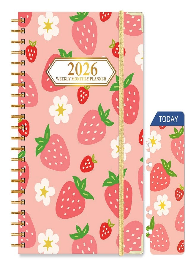 Knagsfa 2026 Monthly Planner, Jan.2026 - Dec.2026 Weekly Monthly Planner 6.25"x8.5" with Page Tabs, Calendar Hardcover with Inner Pocket, Elastic Band, Twin-Wire Binding, Bookmark,Strawberry Flower - Image 1