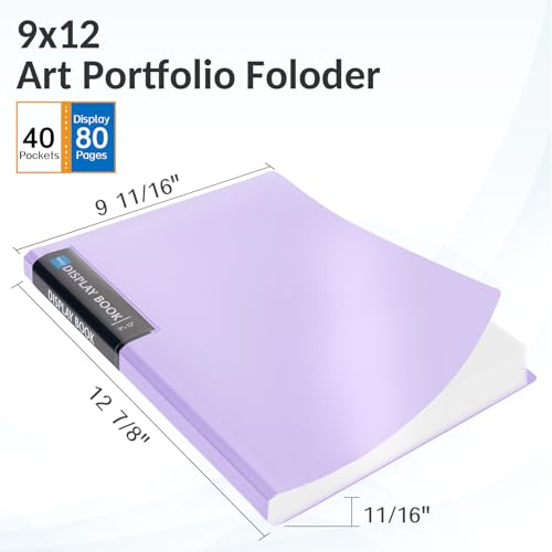 Sooez Art Portfolios 9"x12", 40 Pockets Large Portfolio Folder Display 80 Pages, Heavy Duty Art Portfolio Folder with Clear Sheet Protectors, Presentation Book for Artwork Document Organizer Binder - Image 2