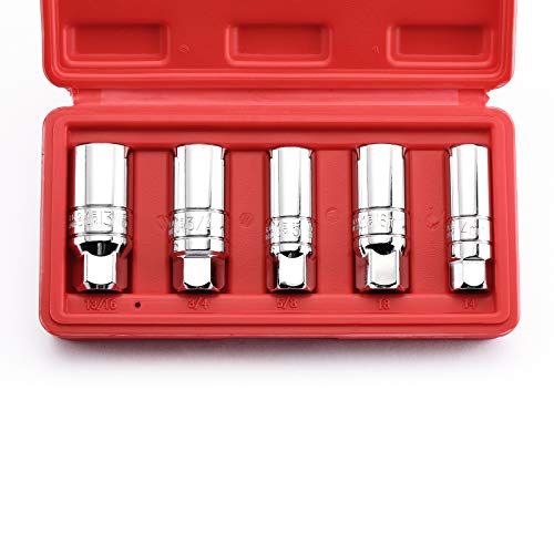 MIXPOWER 3/8-Inch Drive Spark Plug Socket Set, SAE & Metric, CR-V Steel Mirror finish, 6-Point, 5/8-Inch, 3/4-Inch, 13/16-Inch, 14mm, 18mm, 5-Piece Set - Image 1