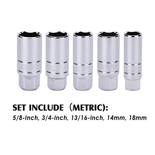 MIXPOWER 3/8-Inch Drive Spark Plug Socket Set, SAE & Metric, CR-V Steel Mirror finish, 6-Point, 5/8-Inch, 3/4-Inch, 13/16-Inch, 14mm, 18mm, 5-Piece Set - Image 2