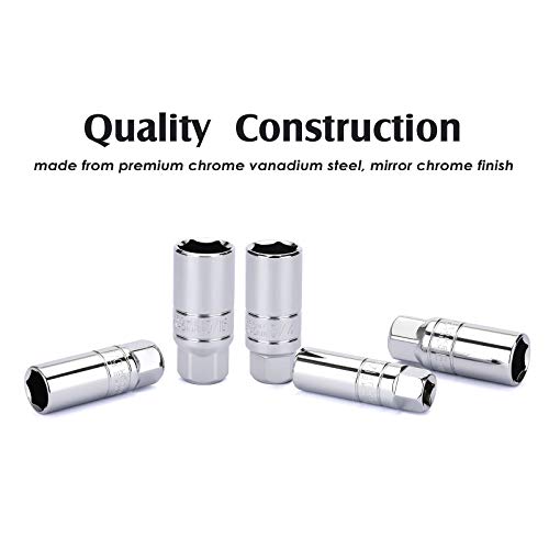 MIXPOWER 3/8-Inch Drive Spark Plug Socket Set, SAE & Metric, CR-V Steel Mirror finish, 6-Point, 5/8-Inch, 3/4-Inch, 13/16-Inch, 14mm, 18mm, 5-Piece Set - Image 4