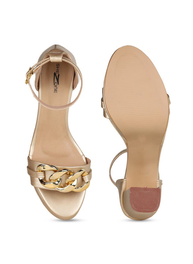 She Zone Shezone Open Toe Embellished Block Heels With Ankle Loop - Image 5