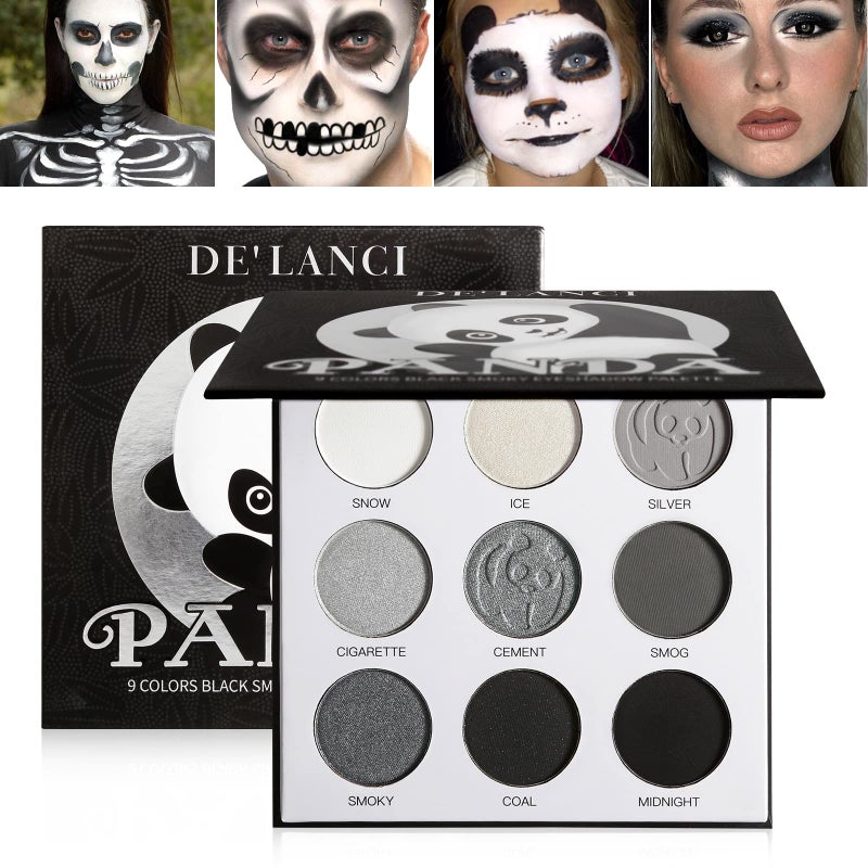 Afflano DL Gray Eyeshadow Palette Grey Black White Silver Blendable Smokey Eye Eyeshadow for SFX Skull Goth Look Halloween Makeup Palette Long Lasting Dark Eye Shadow Pallet  Panda