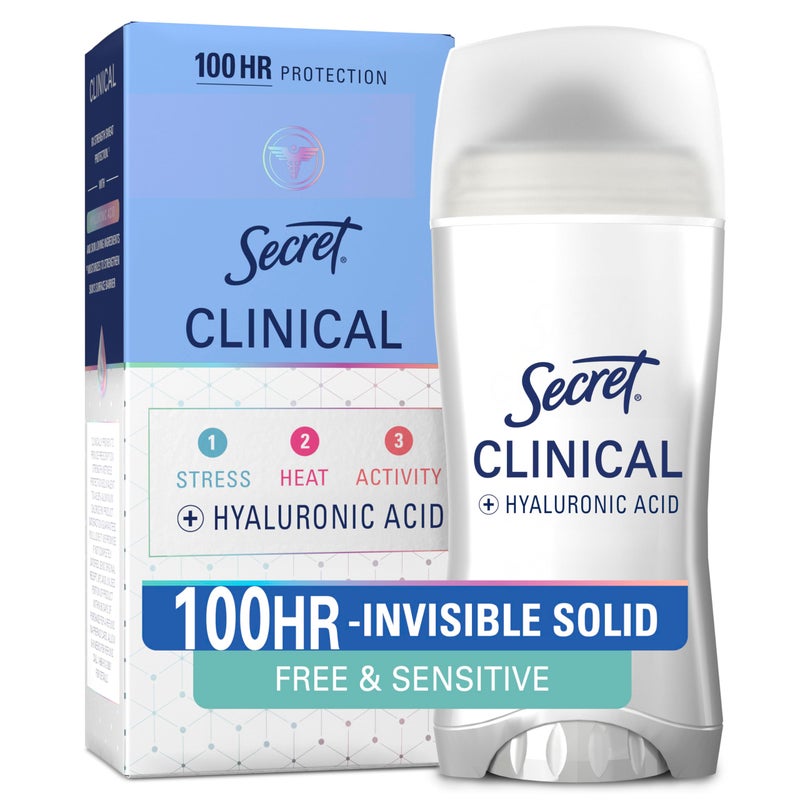Secret Clinical Strength 100HR Sweat Odor Invisible Solid Antiperspirant Deodorant for Women Free Sensitive 3X Stress Protection with Hyaluronic Acid PH Balanced Unscented 26 oz - Image 3