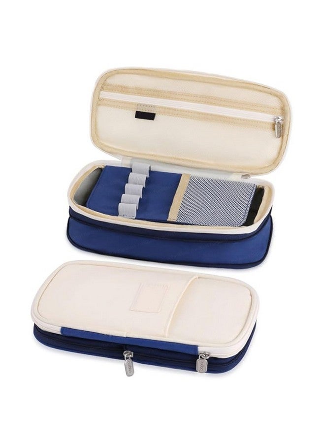 FunBlast Large Capacity Pencil Case, Multiple Compartment Double Zipper Portable Pencil Pouch, Aesthetic Pouch, Kawaii Pencil Case, Cute Pouches for Girls, Stationary Organizer Bag (DarkBlue) - Image 1