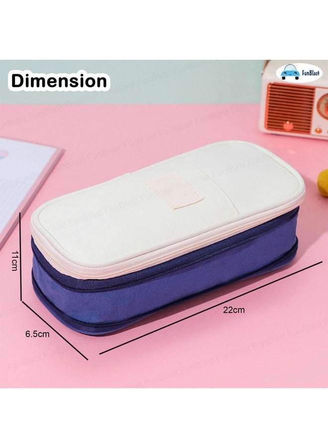 FunBlast Large Capacity Pencil Case, Multiple Compartment Double Zipper Portable Pencil Pouch, Aesthetic Pouch, Kawaii Pencil Case, Cute Pouches for Girls, Stationary Organizer Bag (DarkBlue) - Image 3