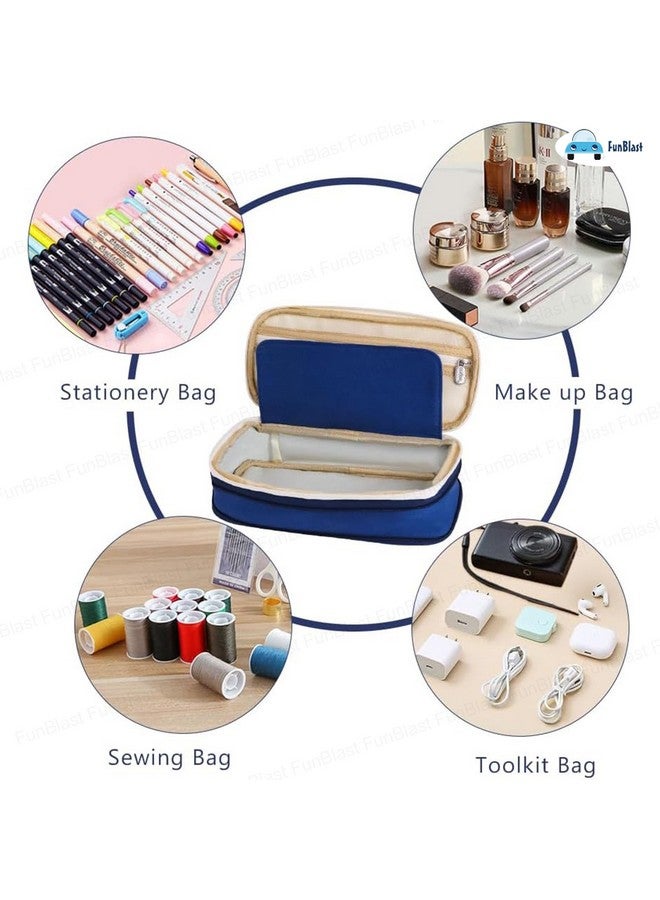 FunBlast Large Capacity Pencil Case, Multiple Compartment Double Zipper Portable Pencil Pouch, Aesthetic Pouch, Kawaii Pencil Case, Cute Pouches for Girls, Stationary Organizer Bag (DarkBlue) - Image 5