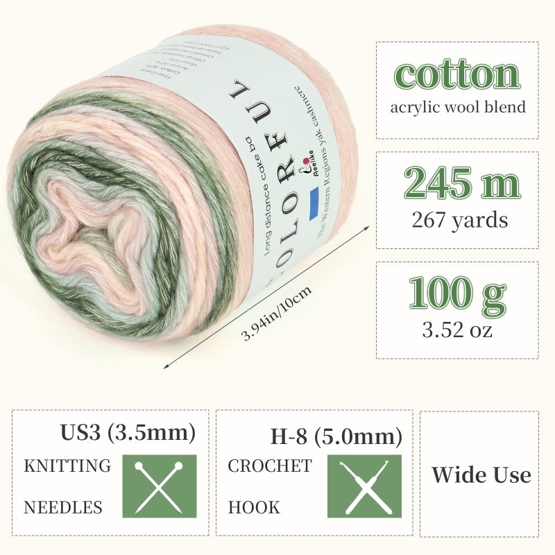 Aeelike Cake Yarn for Crocheting, 3 Skeins Gradient Yarn 100g (3.52 oz) 245m (267 Yards) # 3 Light Weight, Soft OmbrÃ© Yarns Fairyland Yarns Rainbow for Making Colorful Crafts, Pink Green Gradient - Image 3