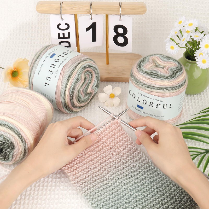 Aeelike Cake Yarn for Crocheting, 3 Skeins Gradient Yarn 100g (3.52 oz) 245m (267 Yards) # 3 Light Weight, Soft OmbrÃ© Yarns Fairyland Yarns Rainbow for Making Colorful Crafts, Pink Green Gradient - Image 2