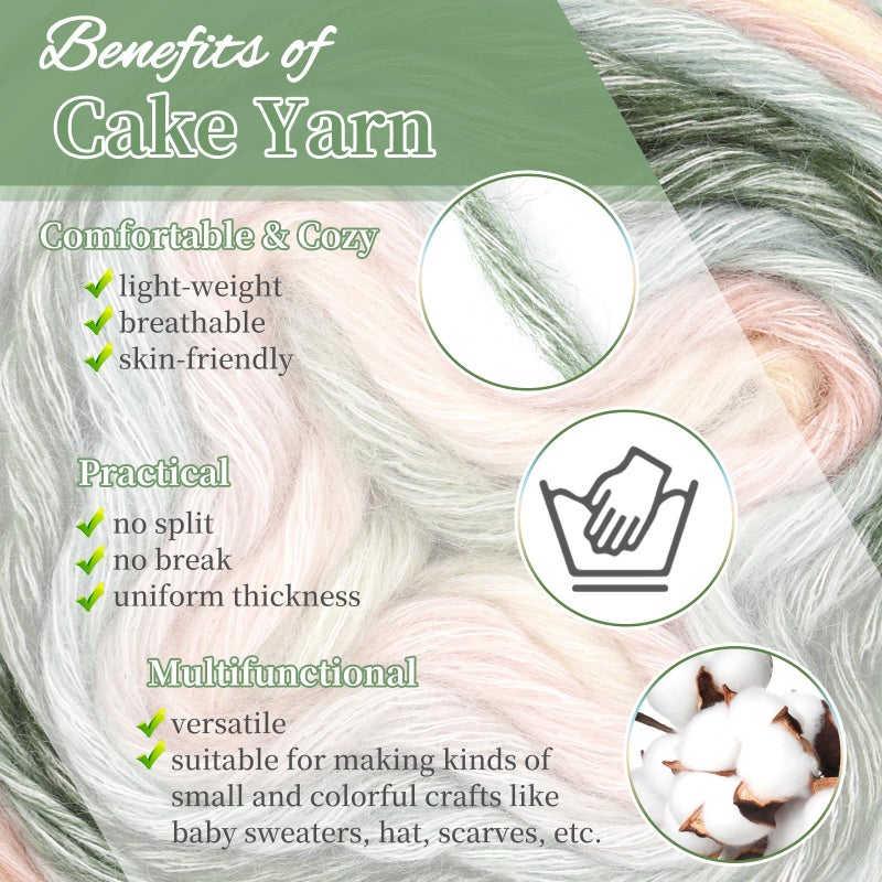 Aeelike Cake Yarn for Crocheting, 3 Skeins Gradient Yarn 100g (3.52 oz) 245m (267 Yards) # 3 Light Weight, Soft OmbrÃ© Yarns Fairyland Yarns Rainbow for Making Colorful Crafts, Pink Green Gradient - Image 4