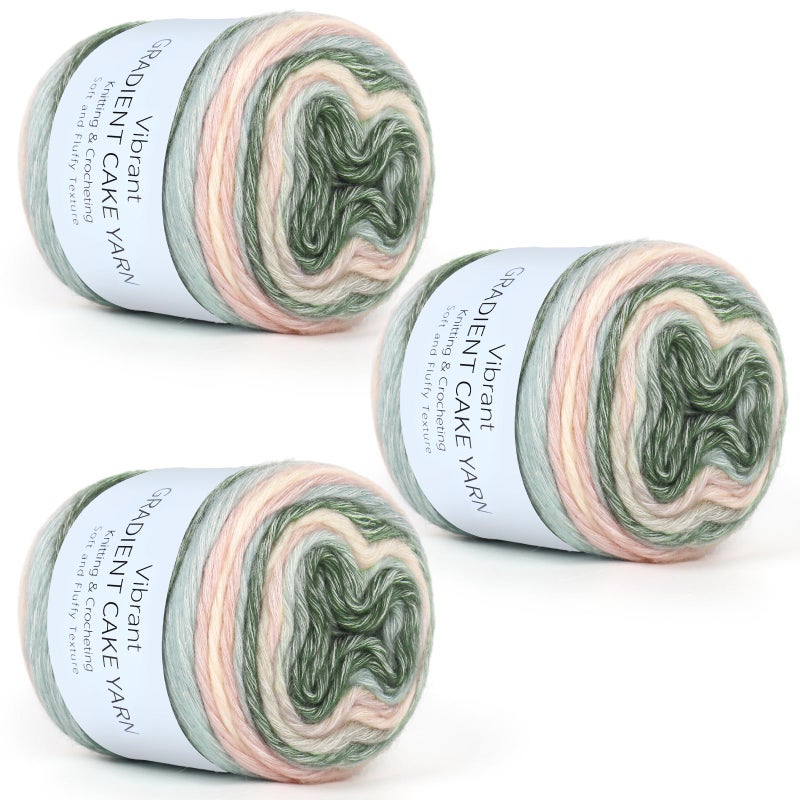 Aeelike Cake Yarn for Crocheting, 3 Skeins Gradient Yarn 100g (3.52 oz) 245m (267 Yards) # 3 Light Weight, Soft OmbrÃ© Yarns Fairyland Yarns Rainbow for Making Colorful Crafts, Pink Green Gradient - Image 1