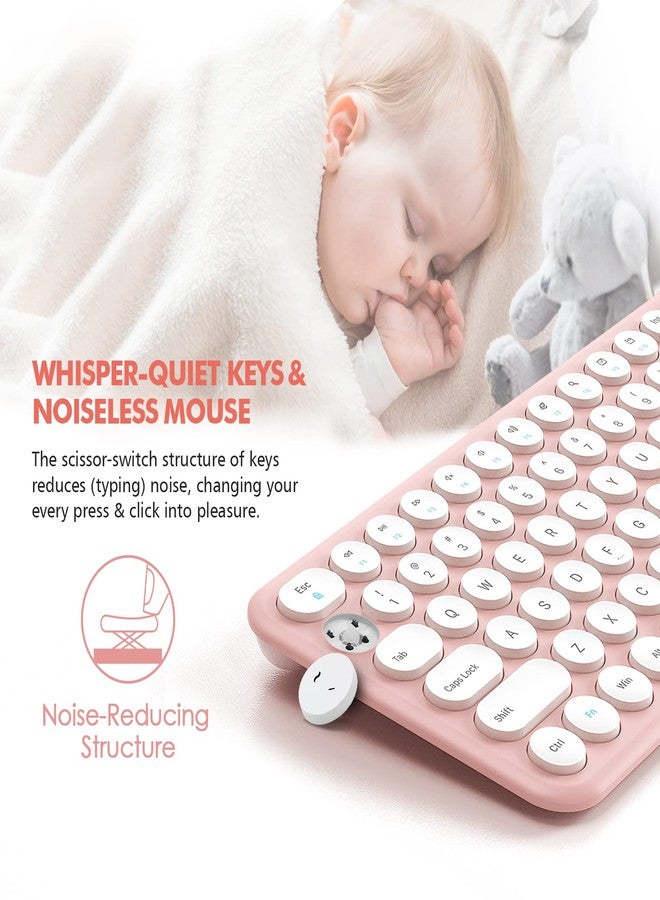 XTREMTEC Wireless Keyboard and Mouse Combo, XTREMTEC Cute Compact -Size Pink Retro Round Keycap, Ultra Thin Quiet 2.4GHz Retro Kawaii Keyboard for Mac/PC/Laptop (Sakura Pink) - Image 5
