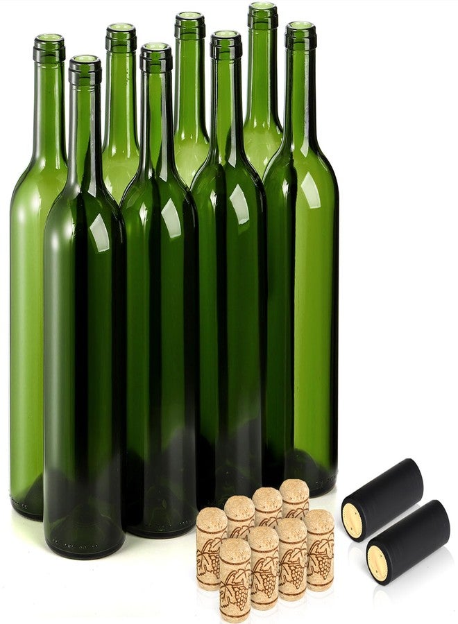 DEAYOU 8 Pack 750ml Bordeaux Wine Bottles, Glass Clear Bottles with 8 Corks and 8 PVC Shrink Capsules, Flat-Bottomed Empty Bottle for Claret, Liquor, Champagne, Juice, Beverages, Decor, Antique Green - Image 1