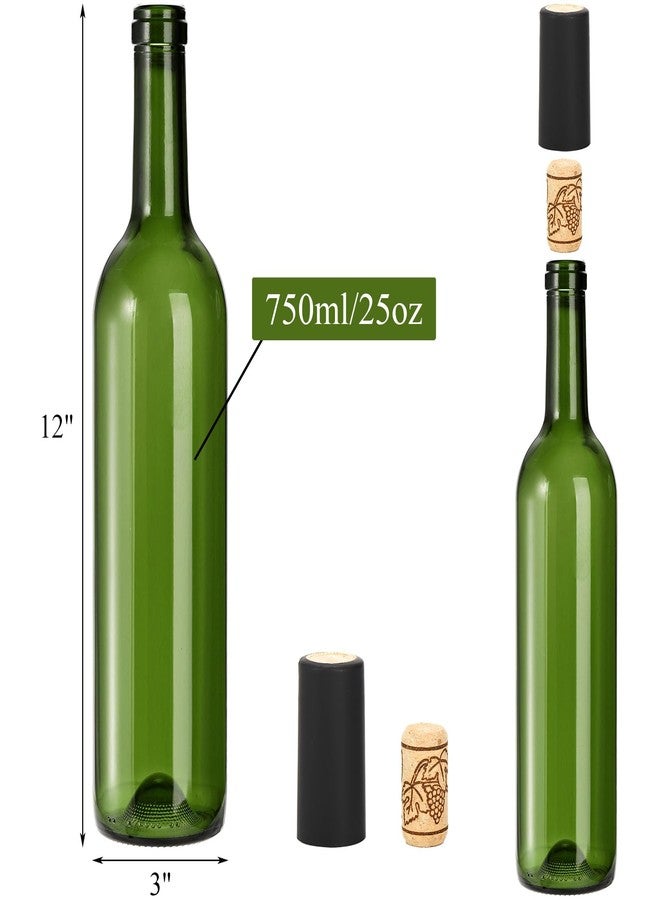 DEAYOU 8 Pack 750ml Bordeaux Wine Bottles, Glass Clear Bottles with 8 Corks and 8 PVC Shrink Capsules, Flat-Bottomed Empty Bottle for Claret, Liquor, Champagne, Juice, Beverages, Decor, Antique Green - Image 2