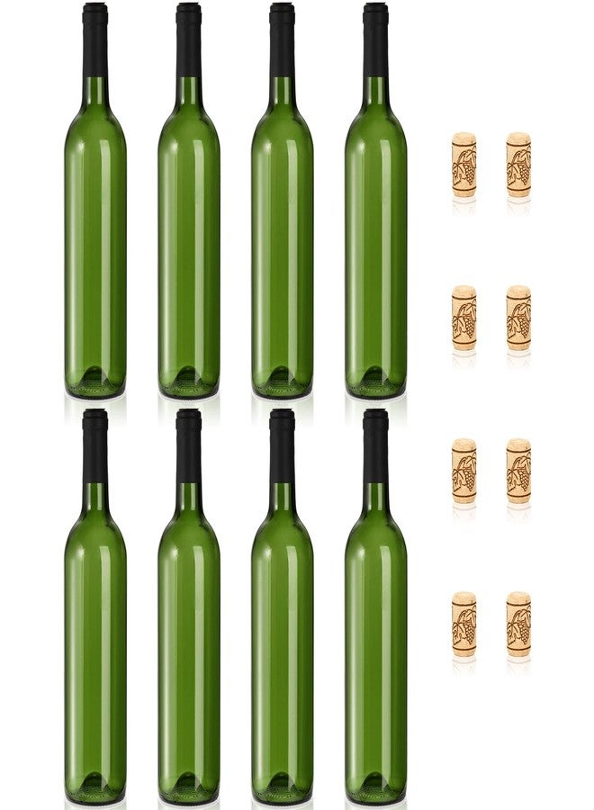 DEAYOU 8 Pack 750ml Bordeaux Wine Bottles, Glass Clear Bottles with 8 Corks and 8 PVC Shrink Capsules, Flat-Bottomed Empty Bottle for Claret, Liquor, Champagne, Juice, Beverages, Decor, Antique Green - Image 3