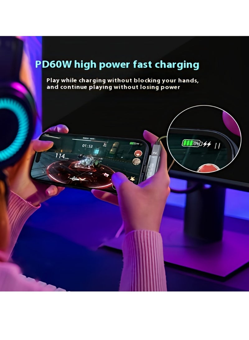 USB C Splitter, Dual USB C Headphone/USB C Data and Charger Adapter, 3-in-1 Type C Audio Dongle USB C Data Adapter with PD 60W Charging, Compatible with iPhone 15/15 Pro Max, Galaxy S24/S23, Pixel 8/7