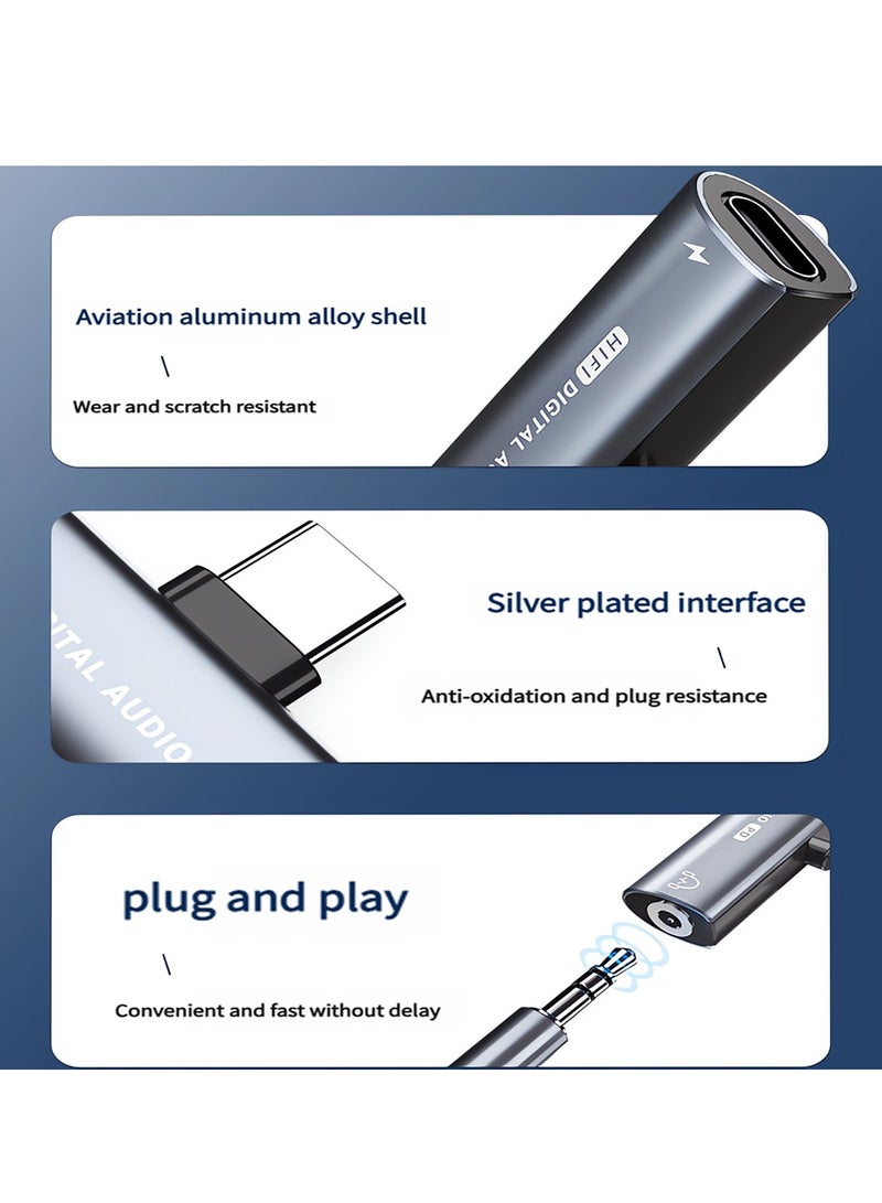 USB C Splitter, Dual USB C Headphone/USB C Data and Charger Adapter, 3-in-1 Type C Audio Dongle USB C Data Adapter with PD 60W Charging, Compatible with iPhone 15/15 Pro Max, Galaxy S24/S23, Pixel 8/7