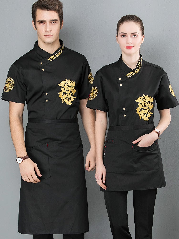 Embroidered Dragon Chef Uniform Men'S Short-Sleeved Summer Thin Chinese Style El Catering Breathable Chef Uniform Custom Women'S - Image 3