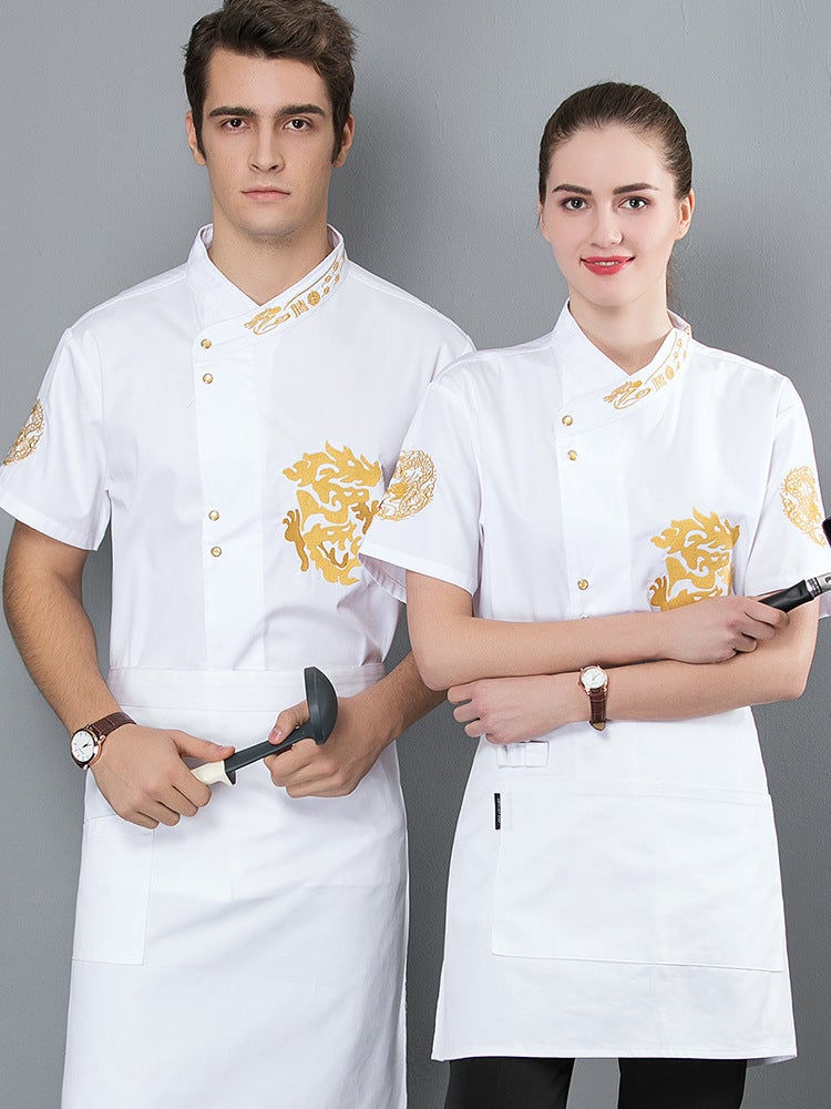 Embroidered Dragon Chef Uniform Men'S Short-Sleeved Summer Thin Chinese Style El Catering Breathable Chef Uniform Custom Women'S - Image 2