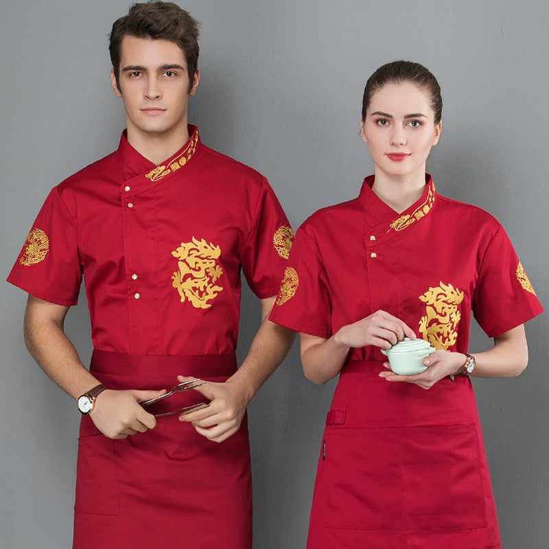 Embroidered Dragon Chef Uniform Men'S Short-Sleeved Summer Thin Chinese Style El Catering Breathable Chef Uniform Custom Women'S - Image 1