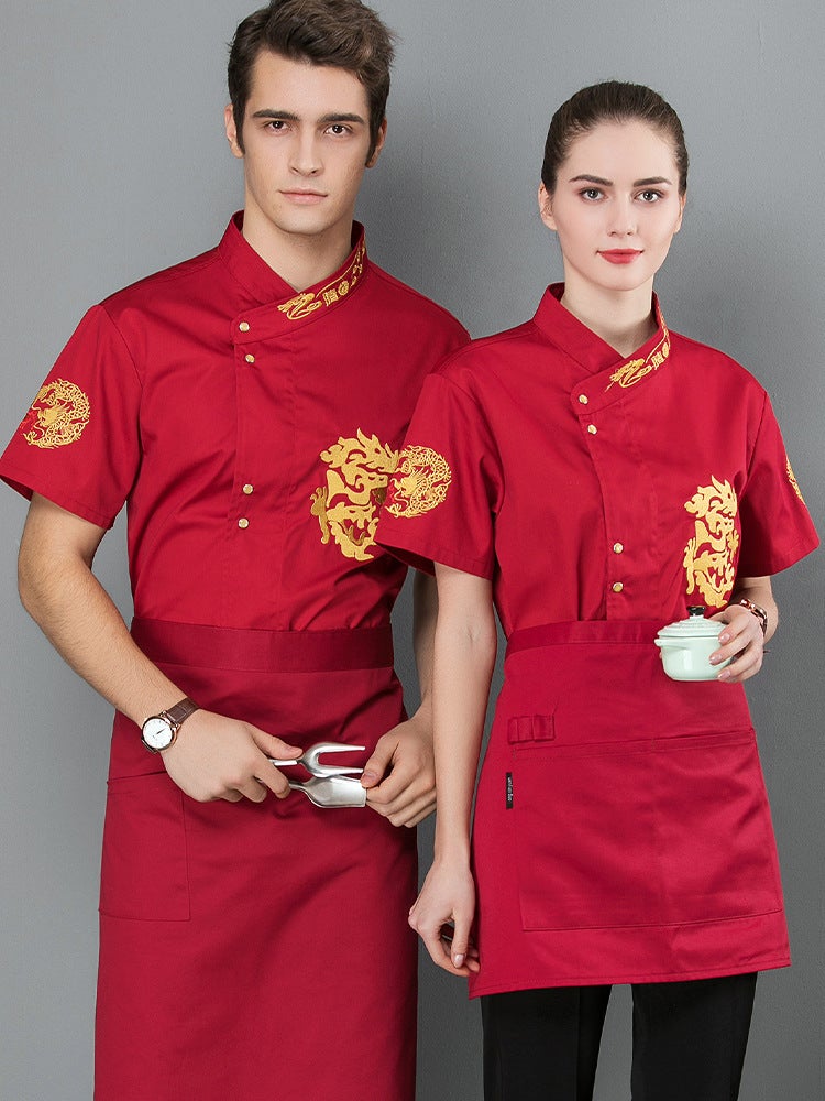 Embroidered Dragon Chef Uniform Men'S Short-Sleeved Summer Thin Chinese Style El Catering Breathable Chef Uniform Custom Women'S - Image 4