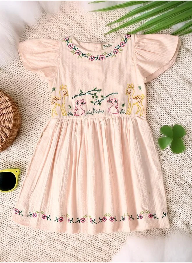 BELLA MODA Bella Moda Embroidered Ruffled Sleeve Knee-Length Dress