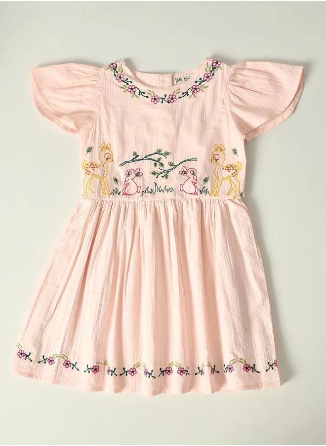BELLA MODA Bella Moda Embroidered Ruffled Sleeve Knee-Length Dress