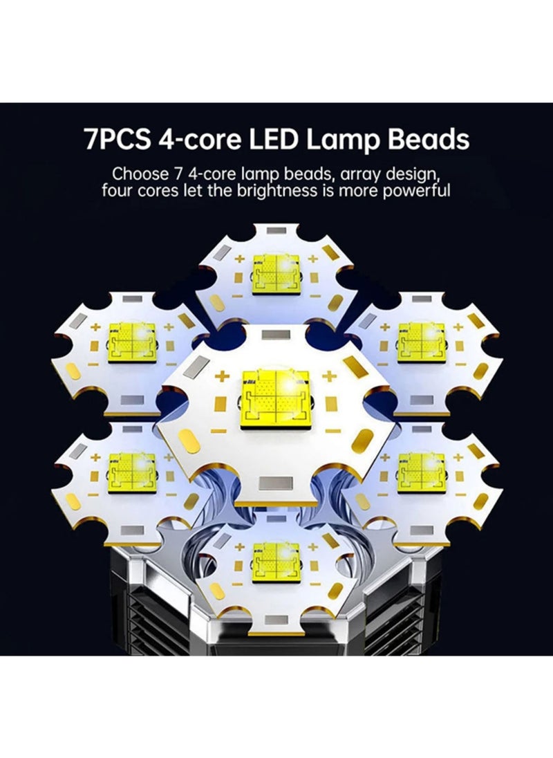 Generic - مصباح يدوي LED قابل لإعادة الشحن - طاقة عالية، مصباح يدوي فائق السطوع مع ضوء جانبي COB، مقاوم للماء، شحن USB، بطارية مدمجة، للاستخدام في الهواء الطلق، أسود/فضي - Image 1