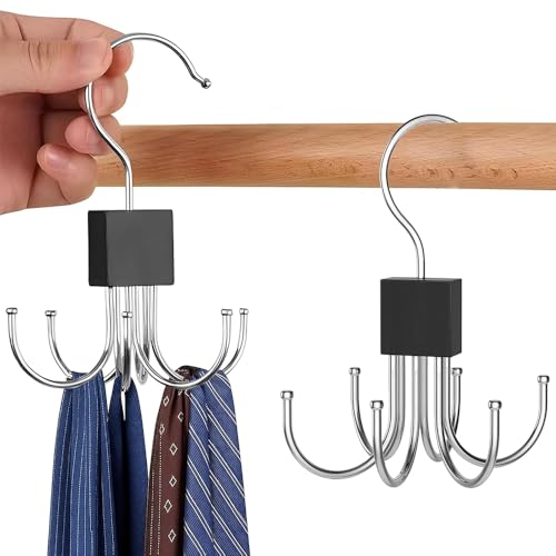 ANZAILALA 2pcs Belt Organiser for Wardrobe, 360 Degree Rotatable Multipurpose Hanger Organizer with 6 Hooks, Stainless Steel Wardrobe Organiser for Belt, Tank Top, Tie, Scarf, Hat and Purse - Image 1