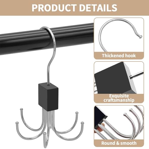 ANZAILALA 2pcs Belt Organiser for Wardrobe, 360 Degree Rotatable Multipurpose Hanger Organizer with 6 Hooks, Stainless Steel Wardrobe Organiser for Belt, Tank Top, Tie, Scarf, Hat and Purse - Image 3