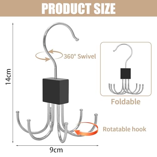 ANZAILALA 2pcs Belt Organiser for Wardrobe, 360 Degree Rotatable Multipurpose Hanger Organizer with 6 Hooks, Stainless Steel Wardrobe Organiser for Belt, Tank Top, Tie, Scarf, Hat and Purse - Image 2