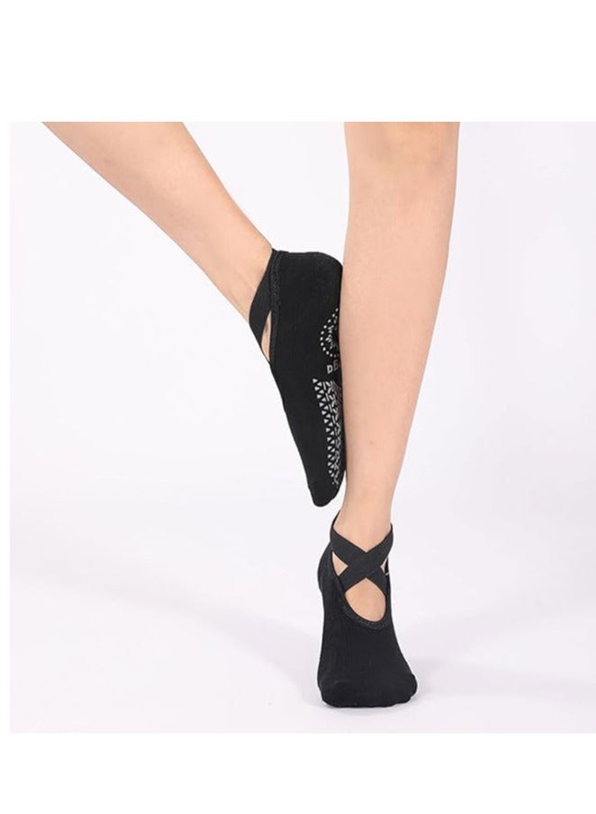 ECVV 4 Pairs Yoga Socks For Women, Pilates Grips Socks Non-Slip Grips & Straps Ideal for Pilates, Pure Barre, Ballet, Dance, Barefoot Workout (Size: 35-39)  - Image 2