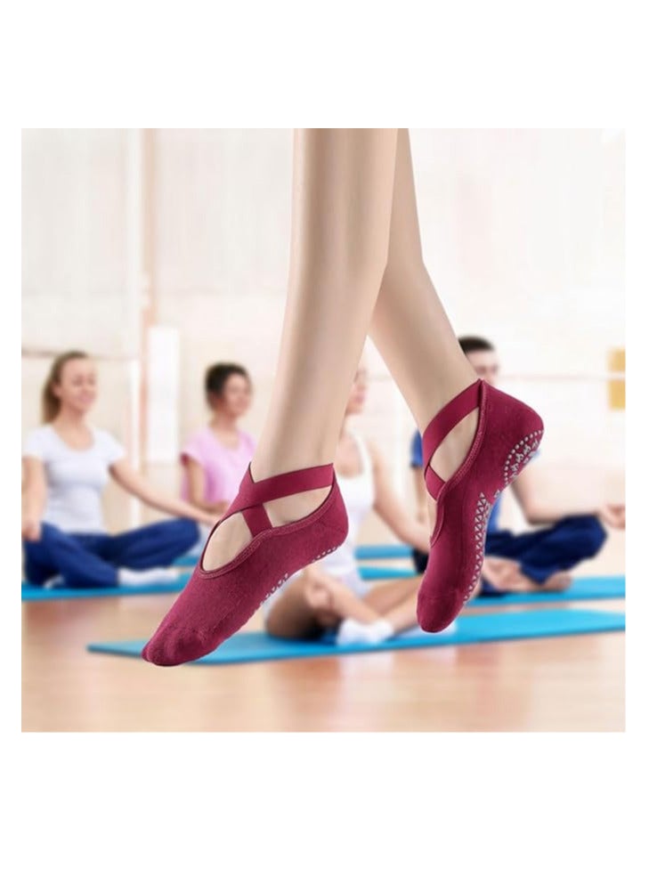 ECVV 4 Pairs Yoga Socks For Women, Pilates Grips Socks Non-Slip Grips & Straps Ideal for Pilates, Pure Barre, Ballet, Dance, Barefoot Workout (Size: 35-39)  - Image 4