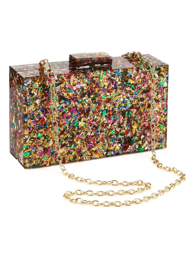 Gets Acrylic Purses and Handbags for Women Multicolor Perspex Geometric Patterns Box Clutch Banquet Evening Crossbody Handbag - Image 1