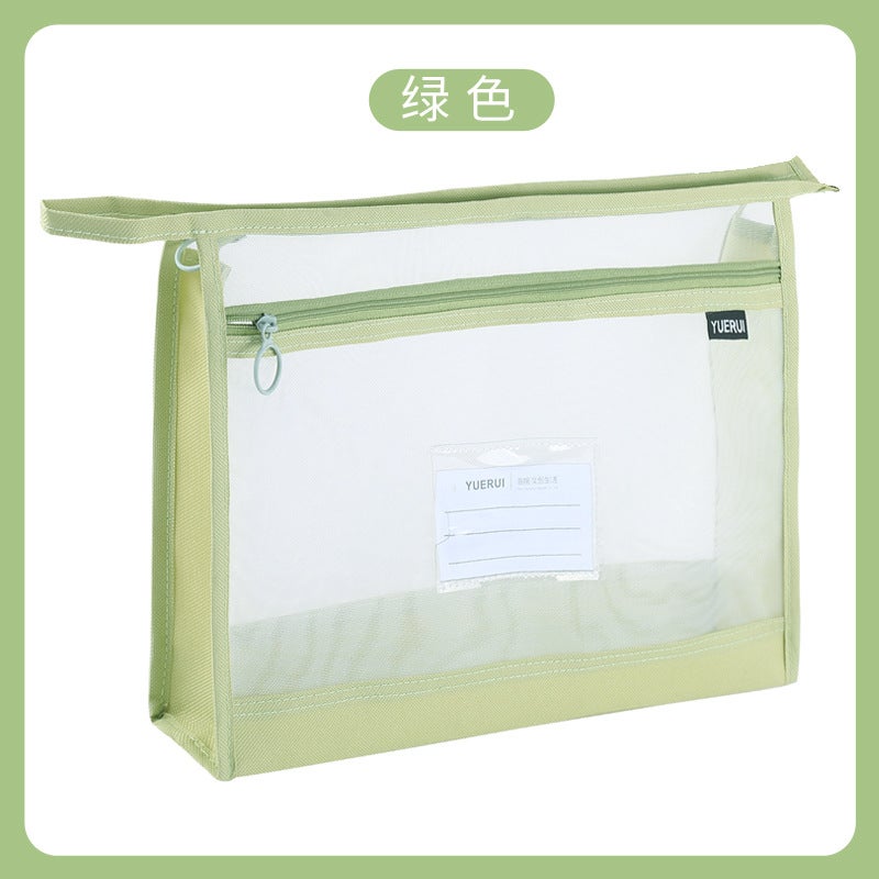 Generic New Transparent Double-Layer Nylon Mesh Document Bag for School Light green